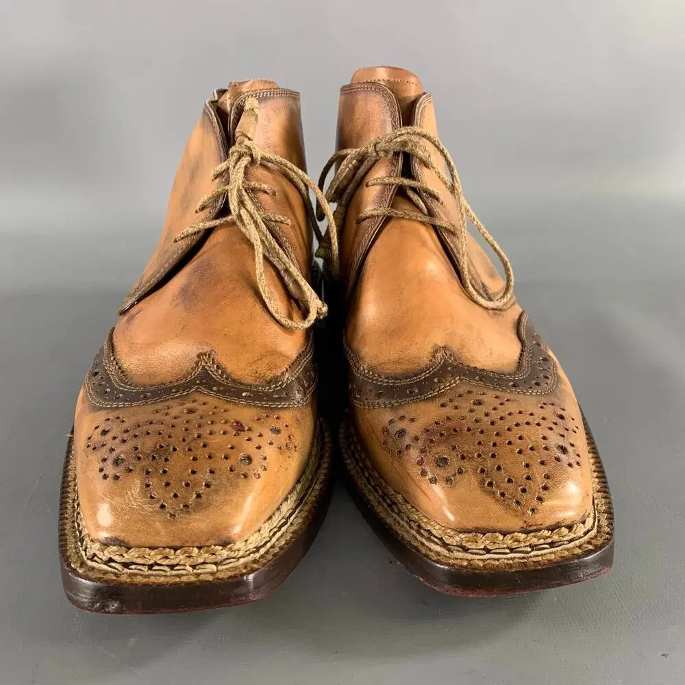 BETTANIN & VENTURI Size 8 Tan Brown Leather Spectator Boots